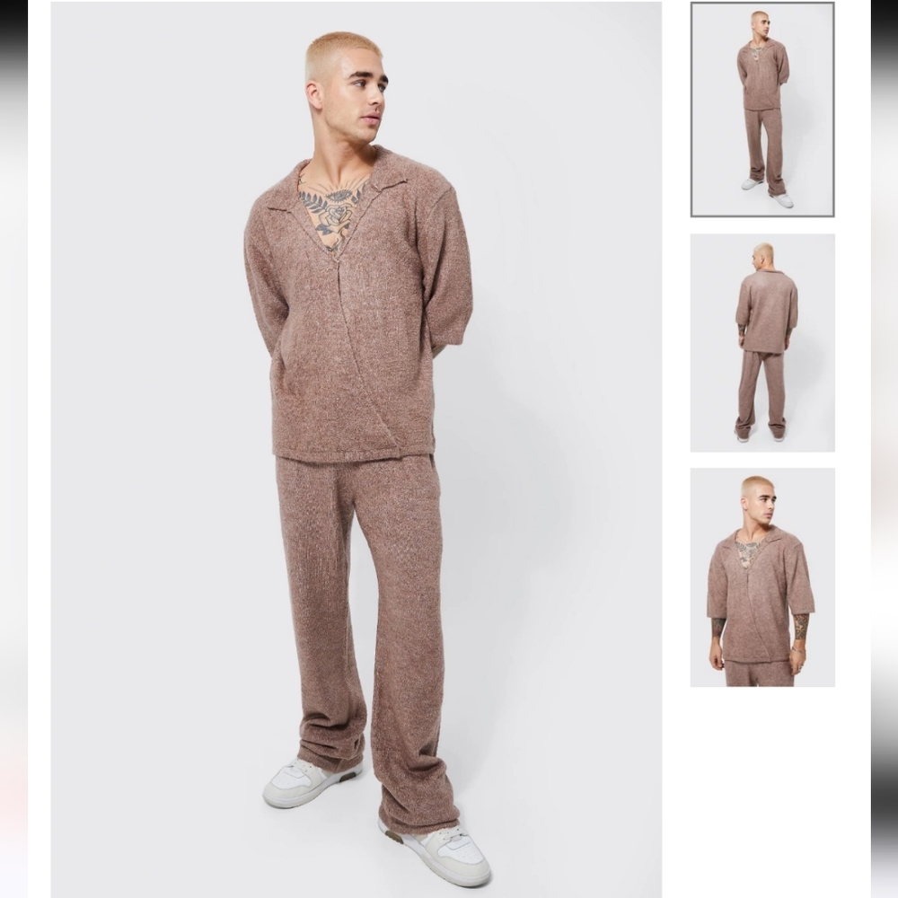 Bohoo Man Men's M Boucle Wrap Shirt & Pants Set